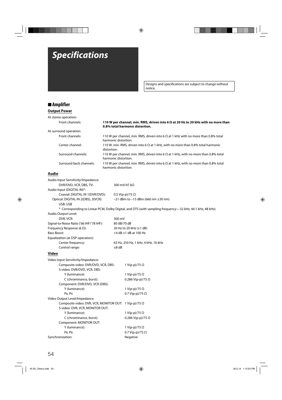 Specifications, 7 amplifier | JVC RX-D411S User Manual | Page 56 / 60