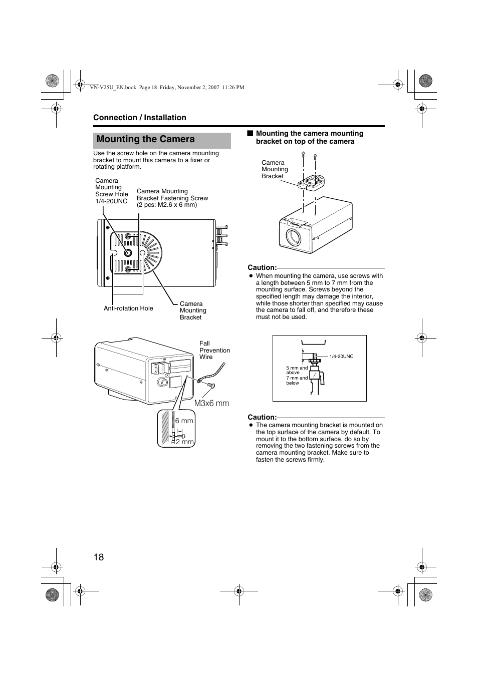 Mounting the camera, M3x6 mm | JVC VN-V25U User Manual | Page 18 / 92