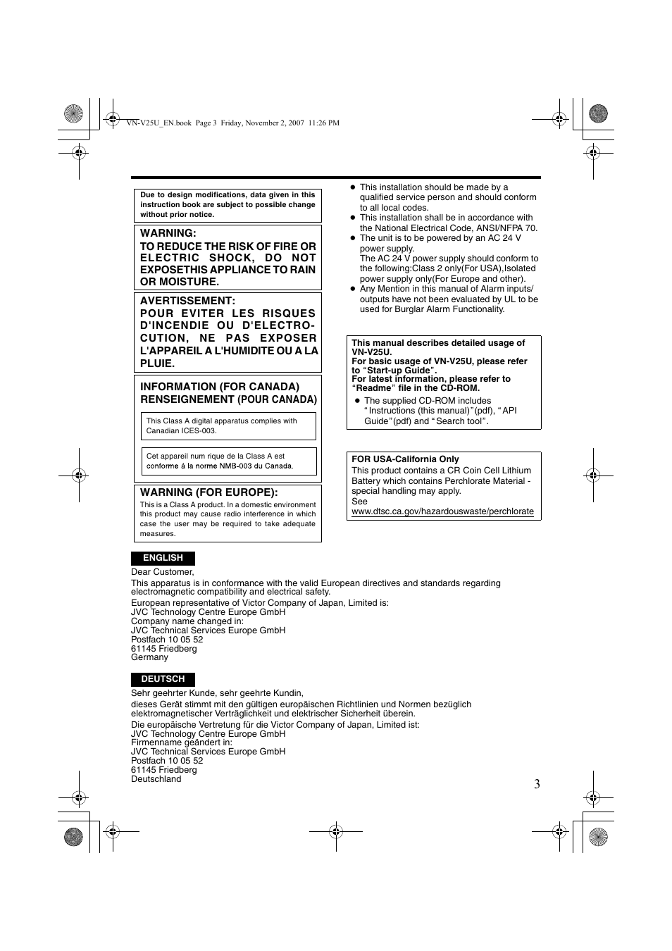 JVC VN-V25U User Manual | Page 3 / 92
