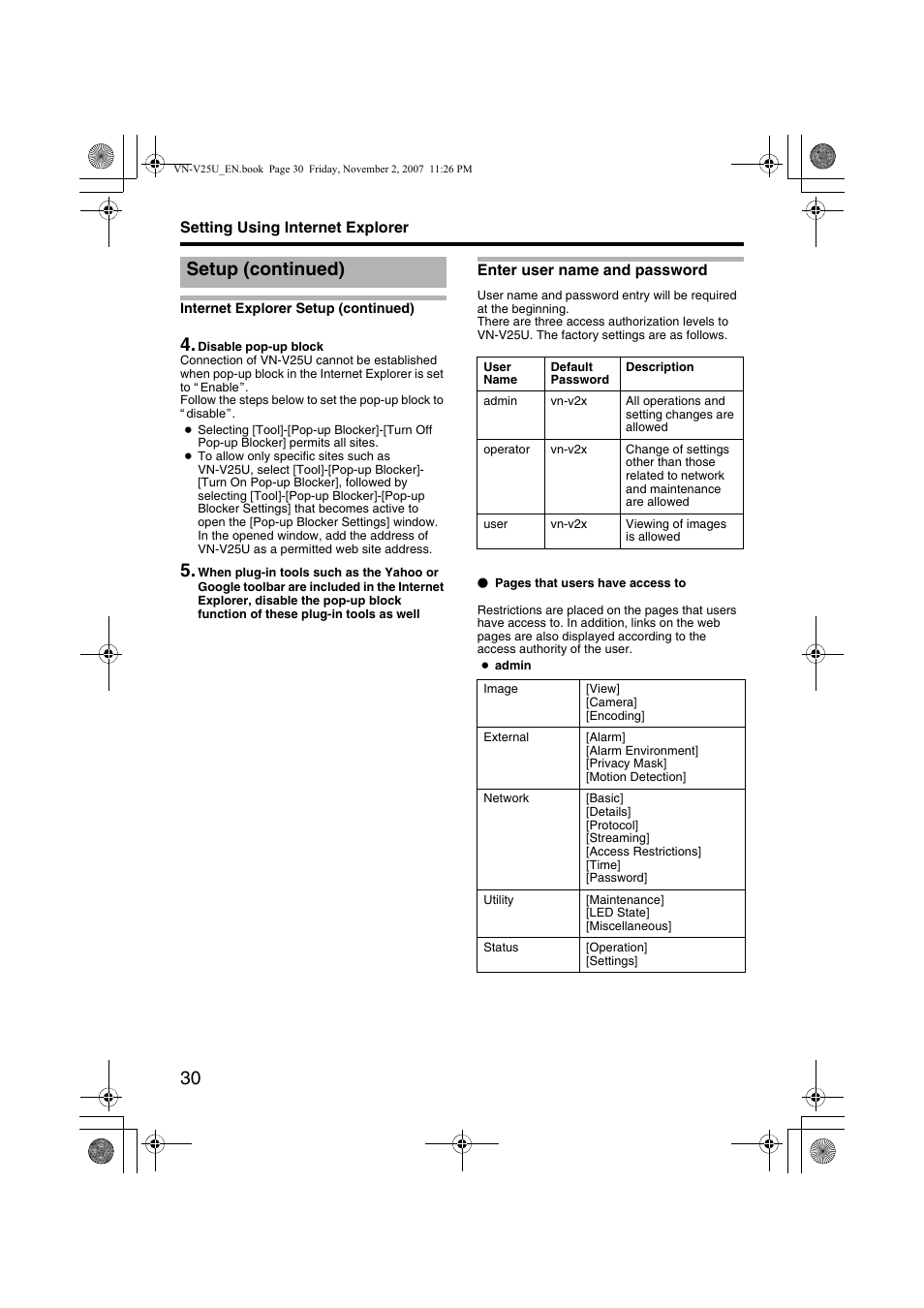 Setup (continued) | JVC VN-V25U User Manual | Page 30 / 92