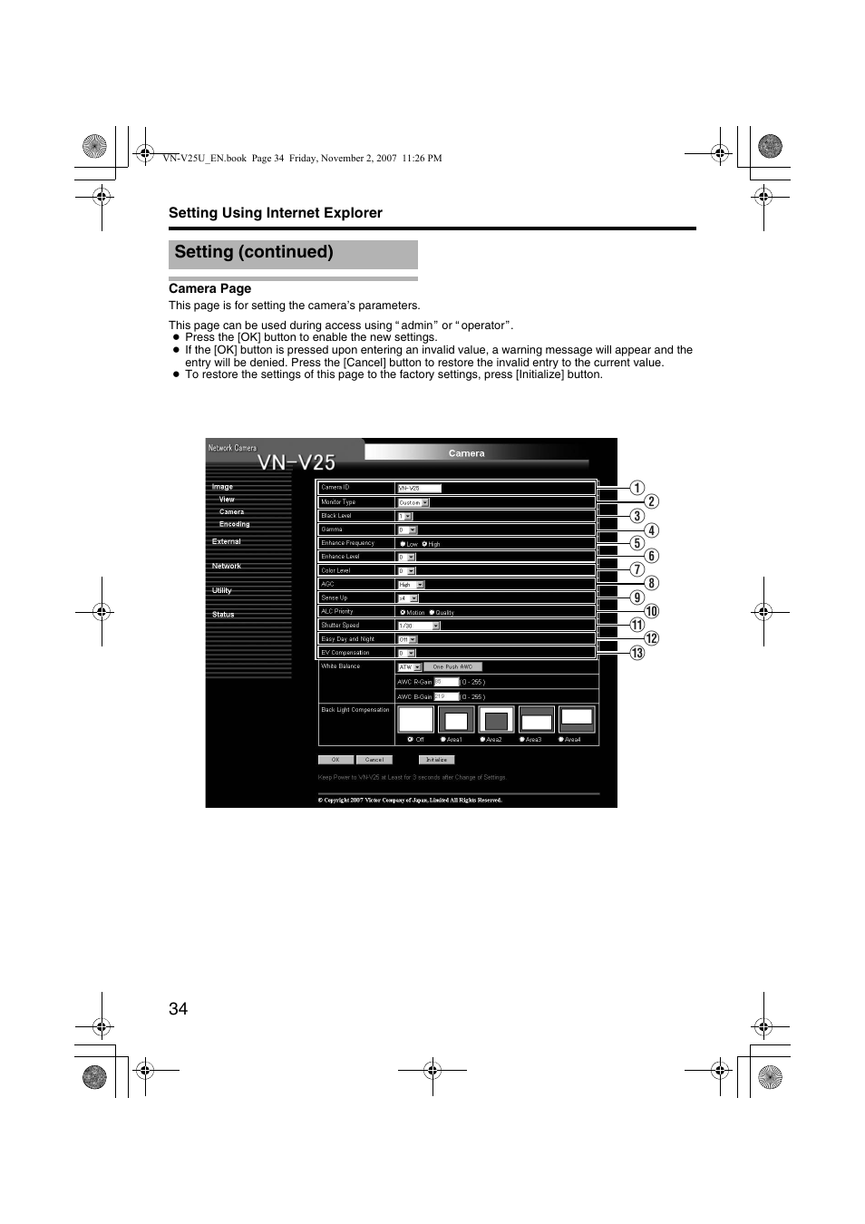 Setting (continued) | JVC VN-V25U User Manual | Page 34 / 92