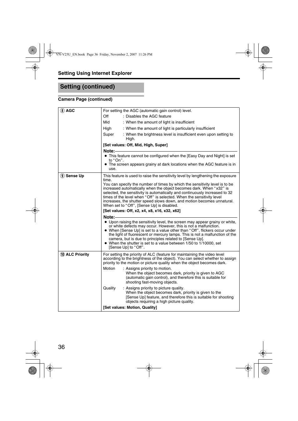 Setting (continued) | JVC VN-V25U User Manual | Page 36 / 92