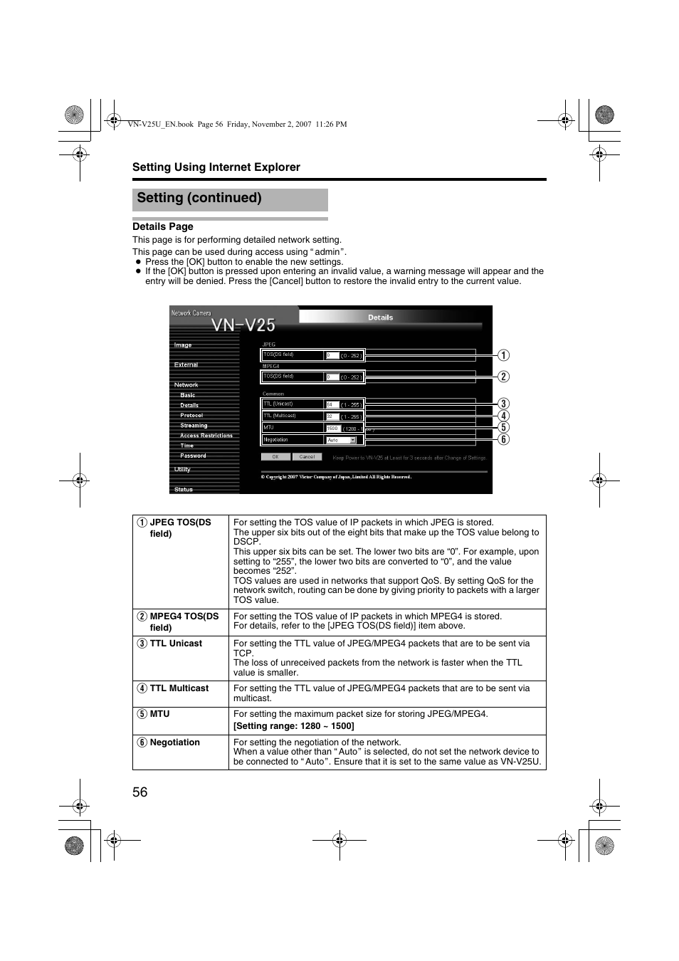 Setting (continued) | JVC VN-V25U User Manual | Page 56 / 92