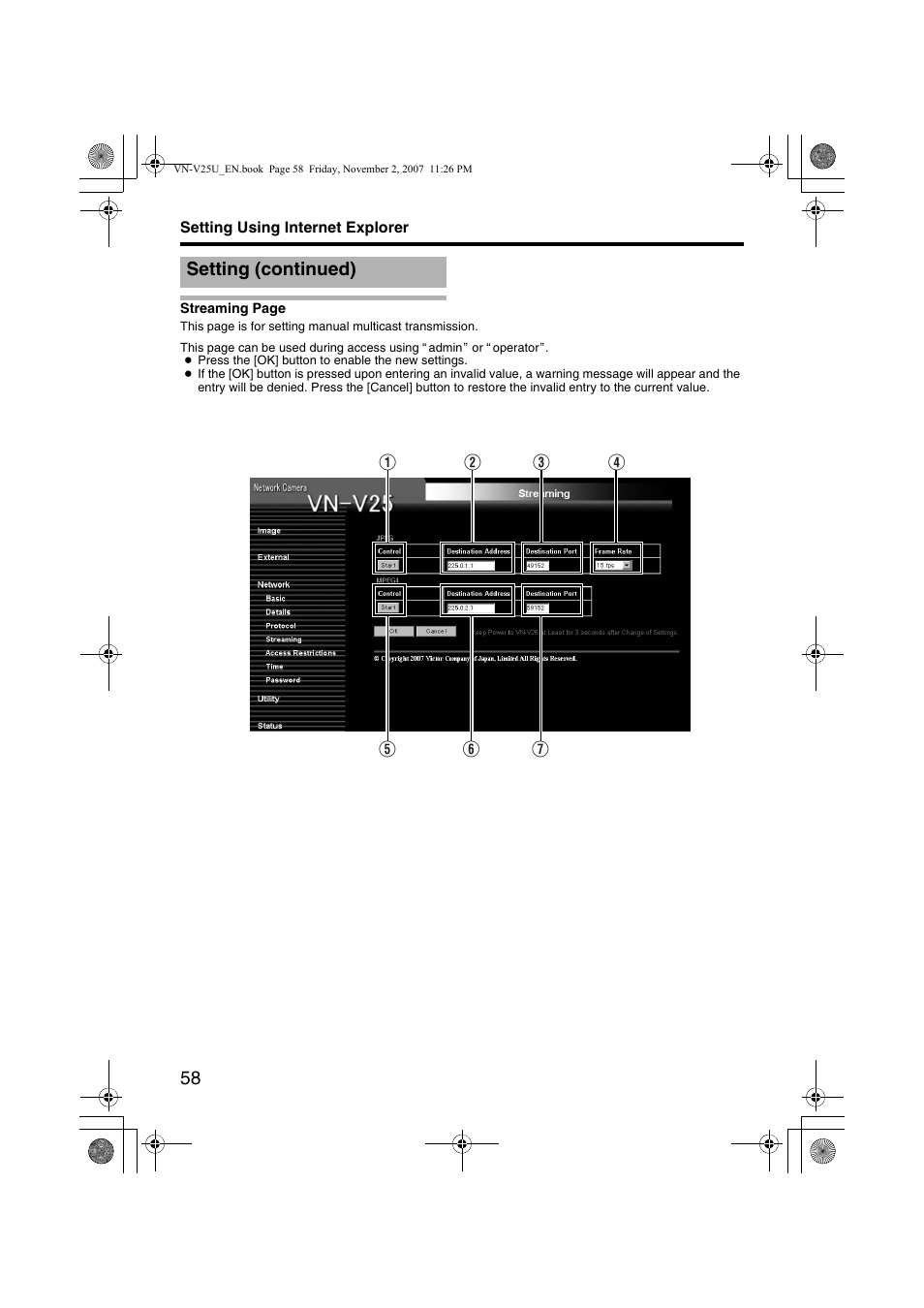 Setting (continued) | JVC VN-V25U User Manual | Page 58 / 92
