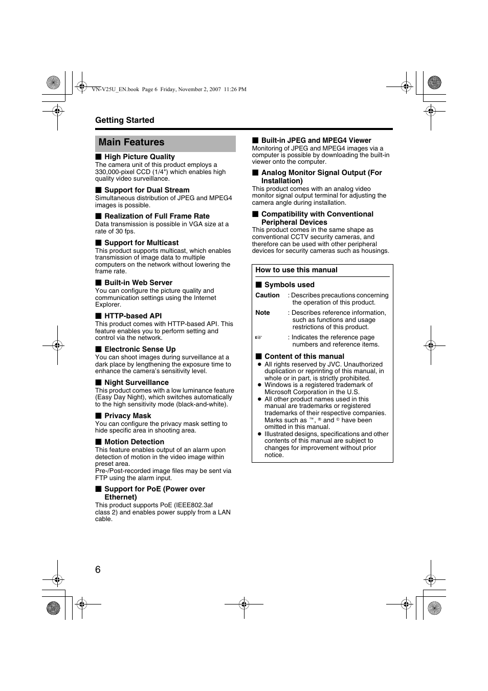Main features | JVC VN-V25U User Manual | Page 6 / 92