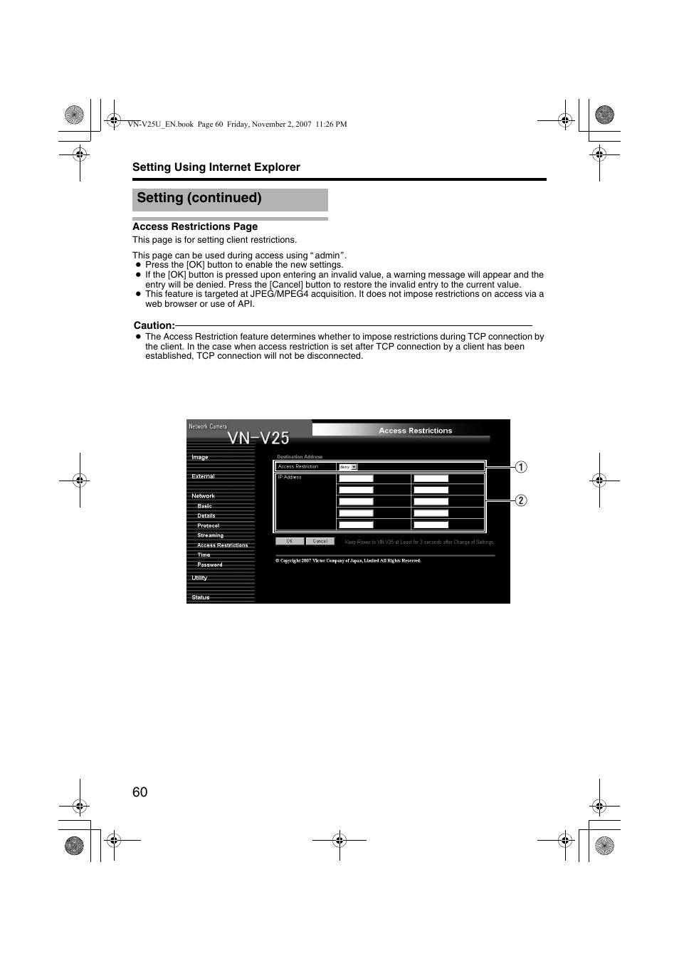 Setting (continued) | JVC VN-V25U User Manual | Page 60 / 92