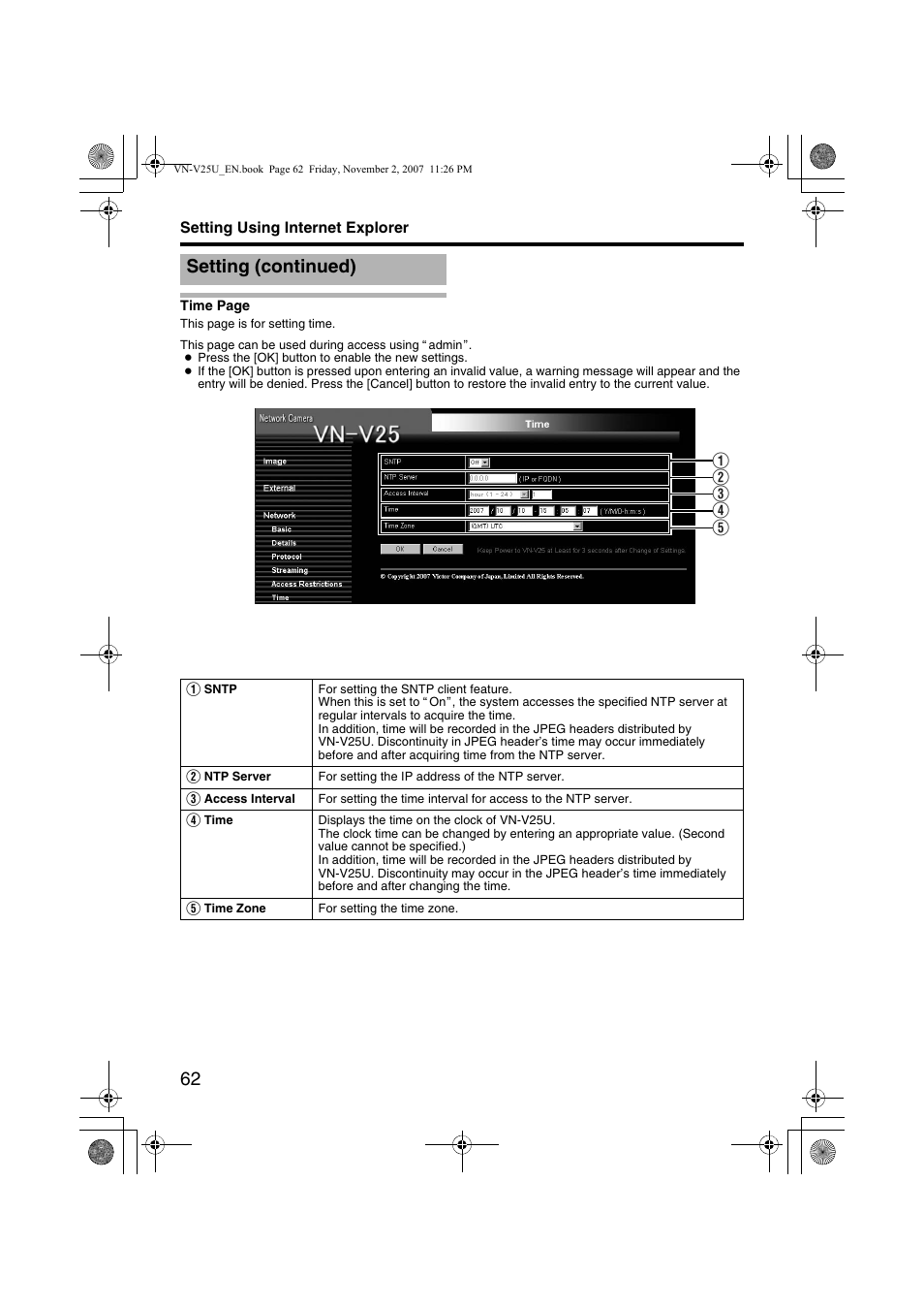 Setting (continued) | JVC VN-V25U User Manual | Page 62 / 92