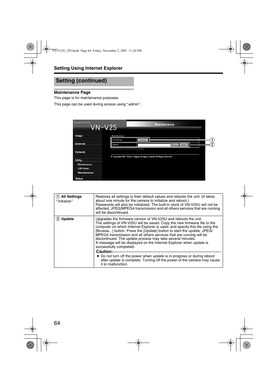 Setting (continued) | JVC VN-V25U User Manual | Page 64 / 92