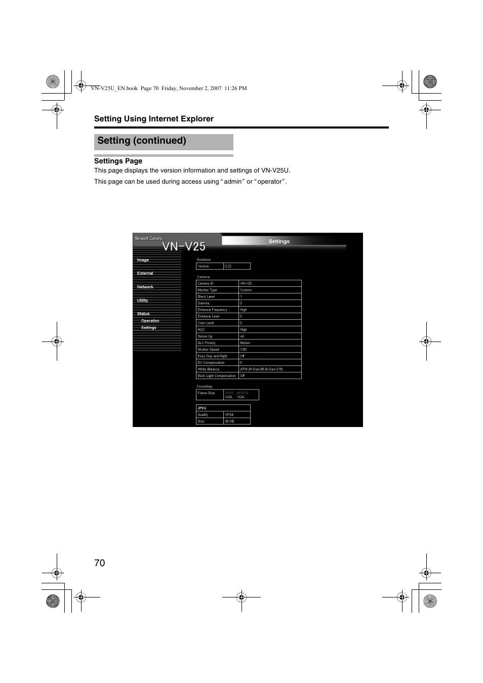 Setting (continued) | JVC VN-V25U User Manual | Page 70 / 92