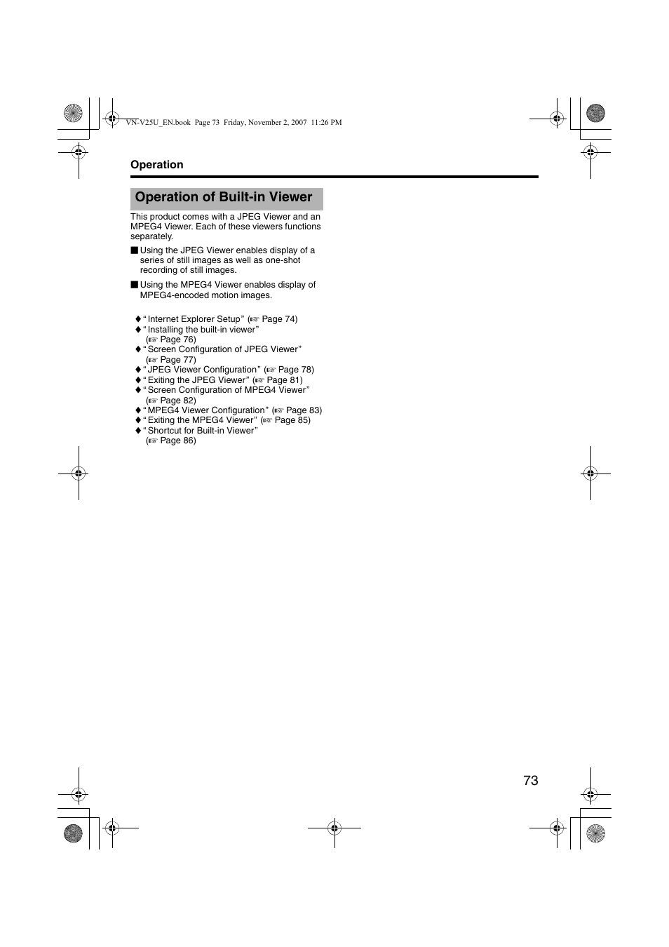 Operation, Operation of built-in viewer | JVC VN-V25U User Manual | Page 73 / 92