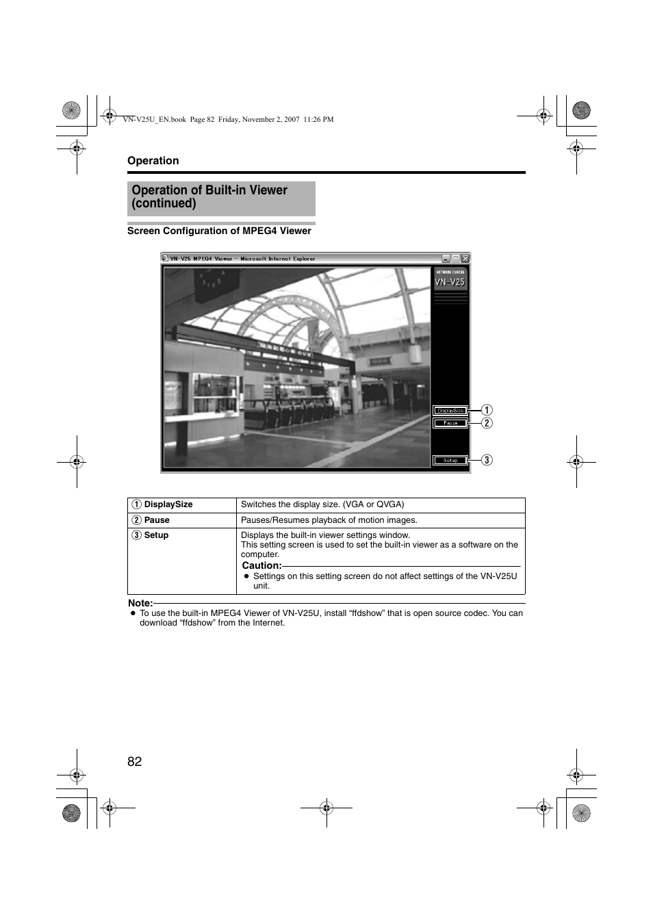 Screen configuration of mpeg4 viewer, Screen configuration, Of mpeg4 viewer | Ascreen configuration of mpeg4 viewerb, Operation of built-in viewer (continued) | JVC VN-V25U User Manual | Page 82 / 92