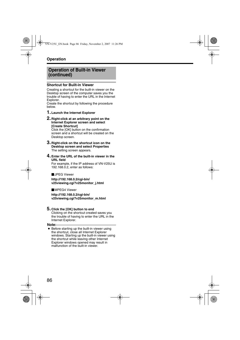 Shortcut for built-in viewer, Ashortcut for built-in viewerb, Operation of built-in viewer (continued) | JVC VN-V25U User Manual | Page 86 / 92