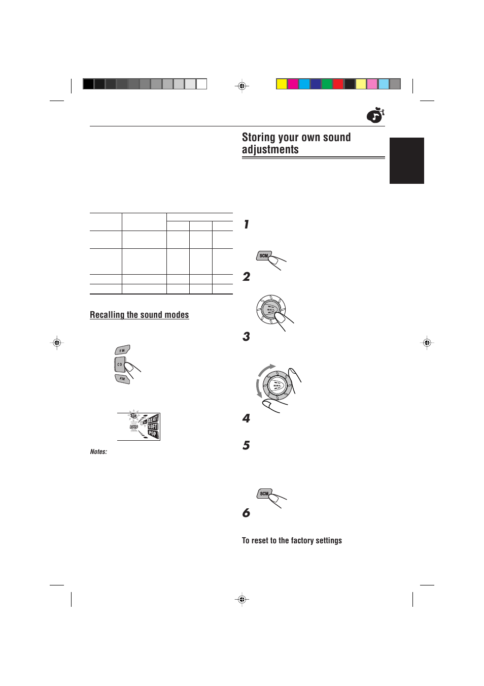 Storing your own sound adjustments, Recalling the sound modes | JVC KD-S717 User Manual | Page 13 / 24