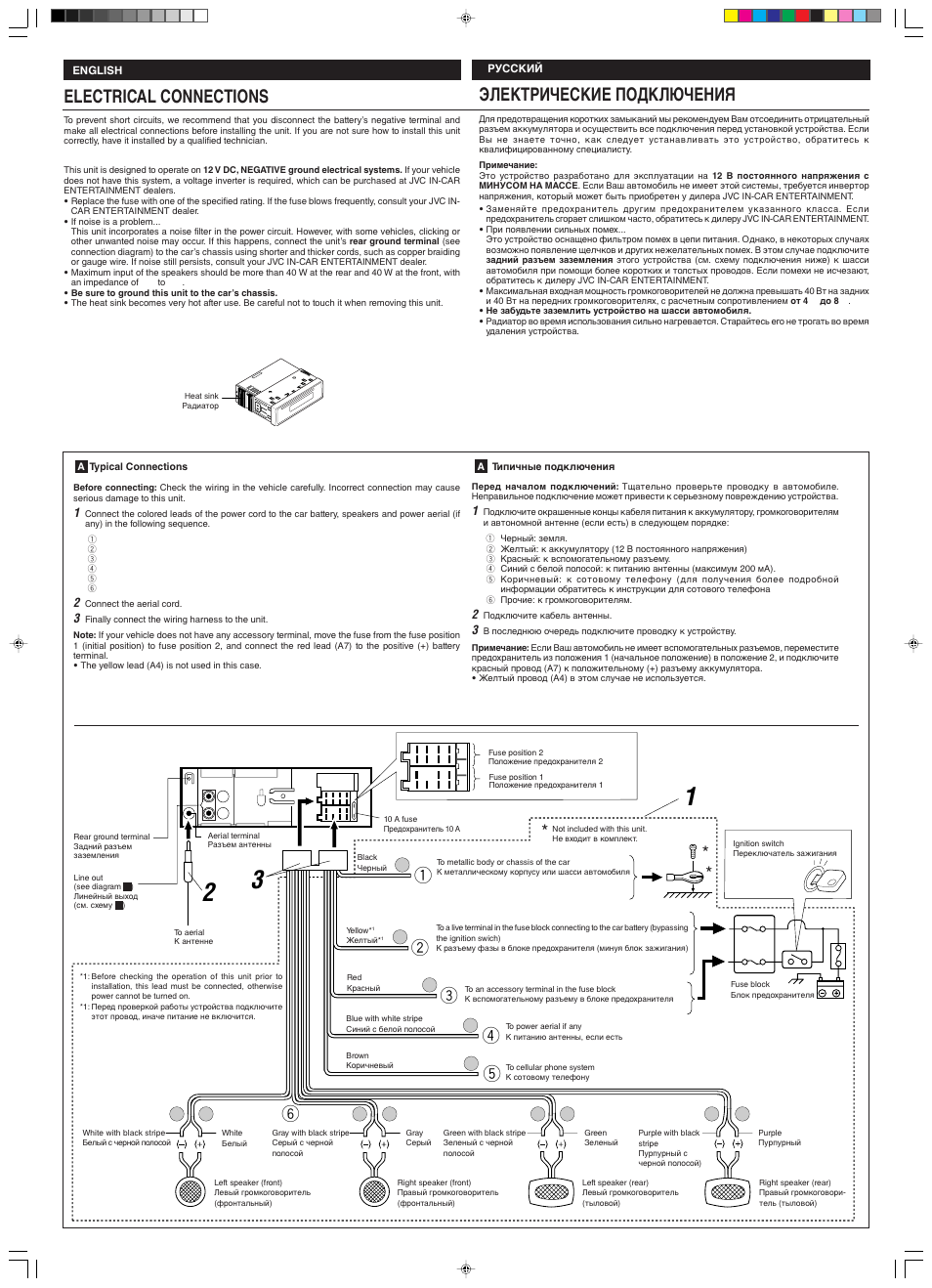 Electrical connections, Электрические подключения, English | Русский | JVC KD-S717 User Manual | Page 23 / 24