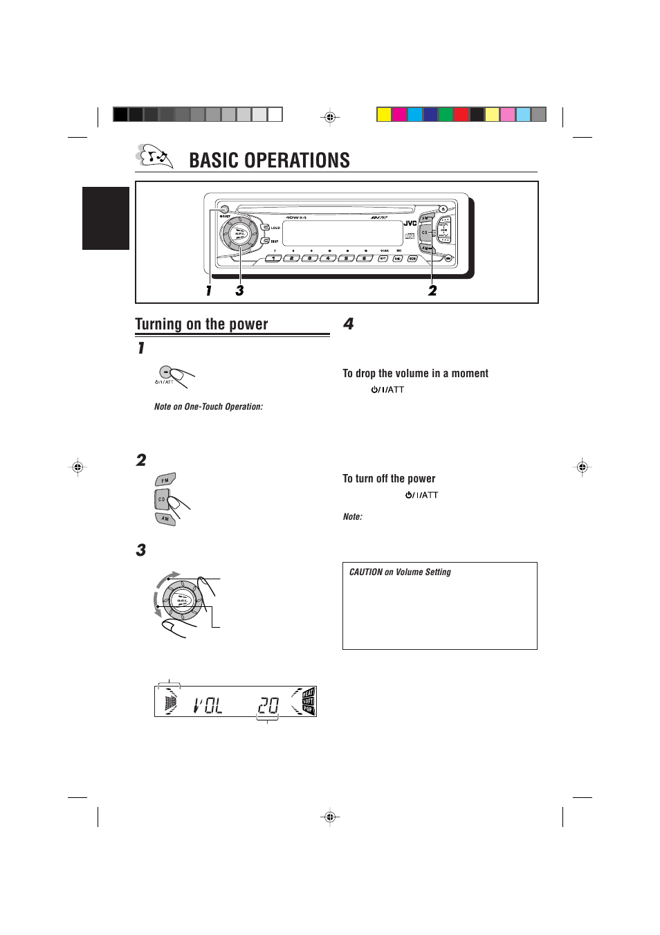 Basic operations, Turning on the power 1 | JVC KD-S717 User Manual | Page 6 / 24
