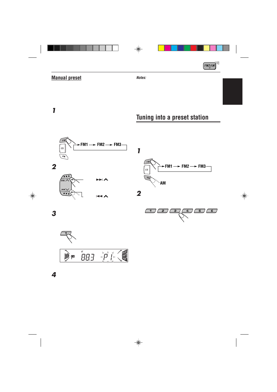 Tuning into a preset station, Manual preset | JVC KD-S717 User Manual | Page 9 / 24
