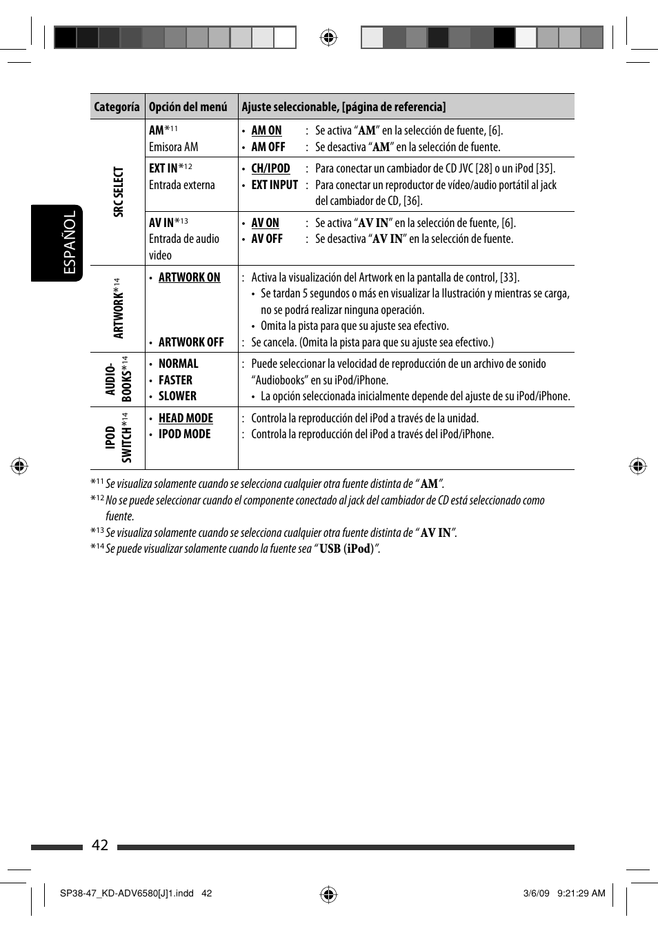 42 español | JVC KD-ADV6580 User Manual | Page 102 / 181