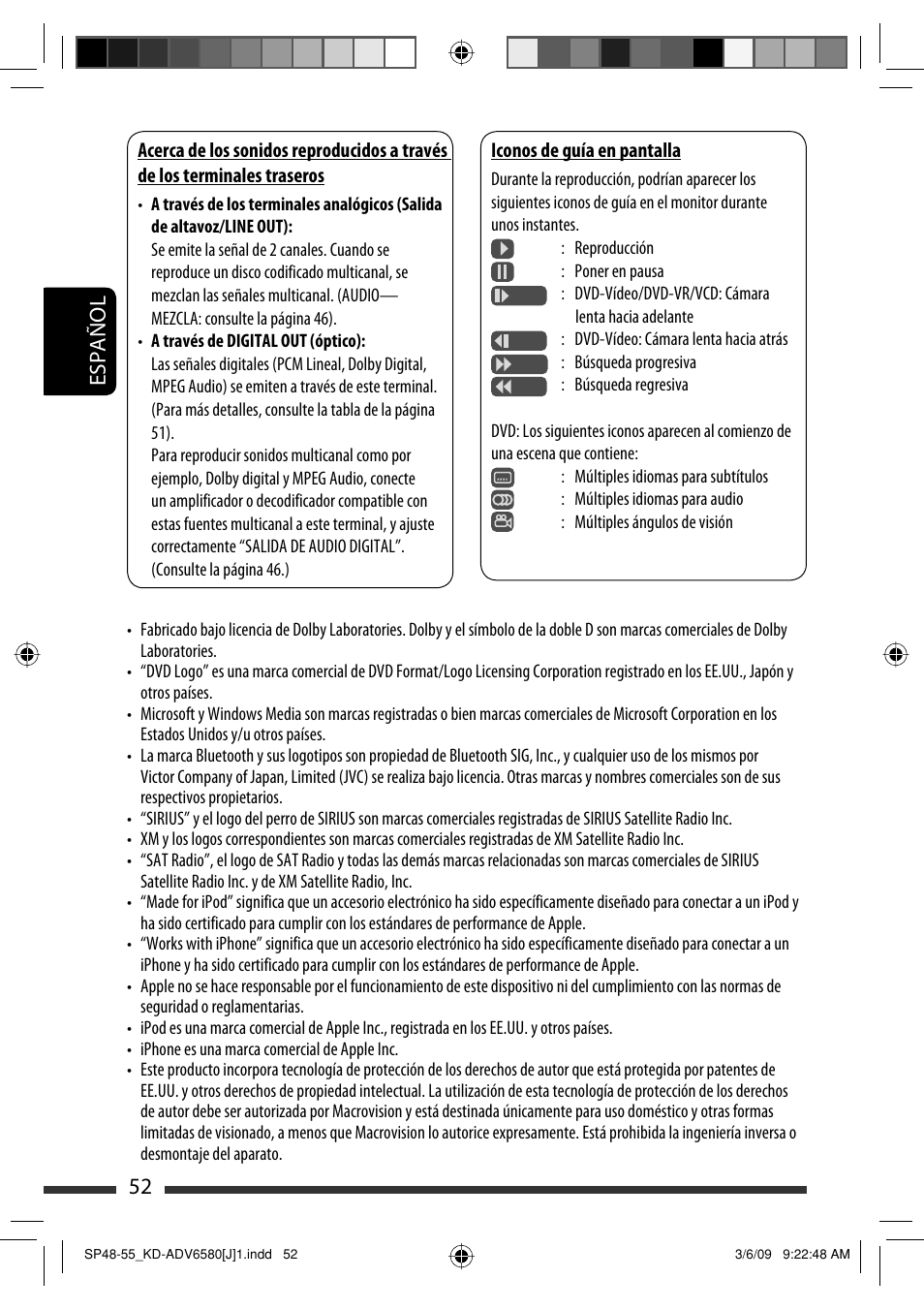 52 español | JVC KD-ADV6580 User Manual | Page 112 / 181