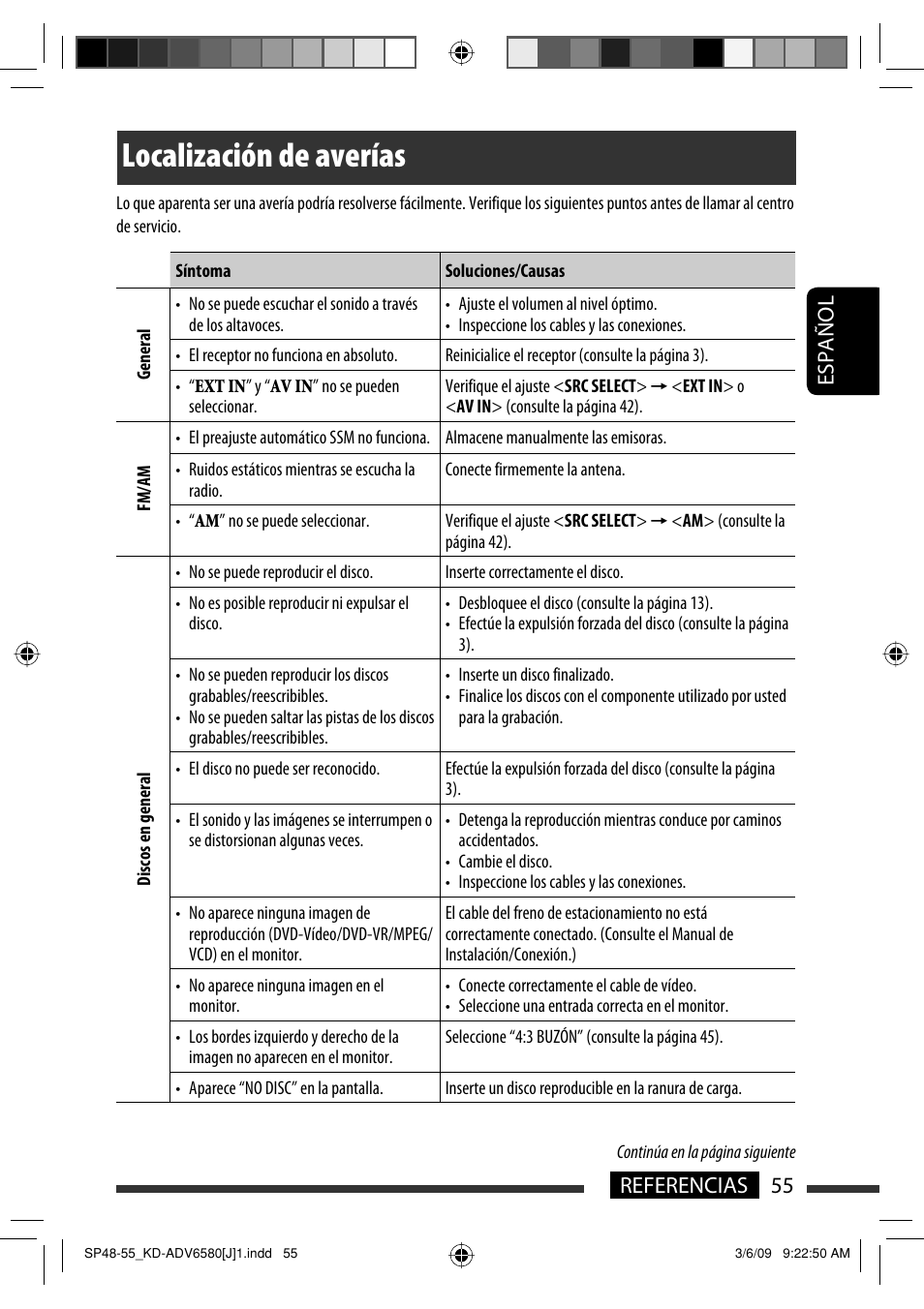 Localización de averías, 55 referencias español | JVC KD-ADV6580 User Manual | Page 115 / 181