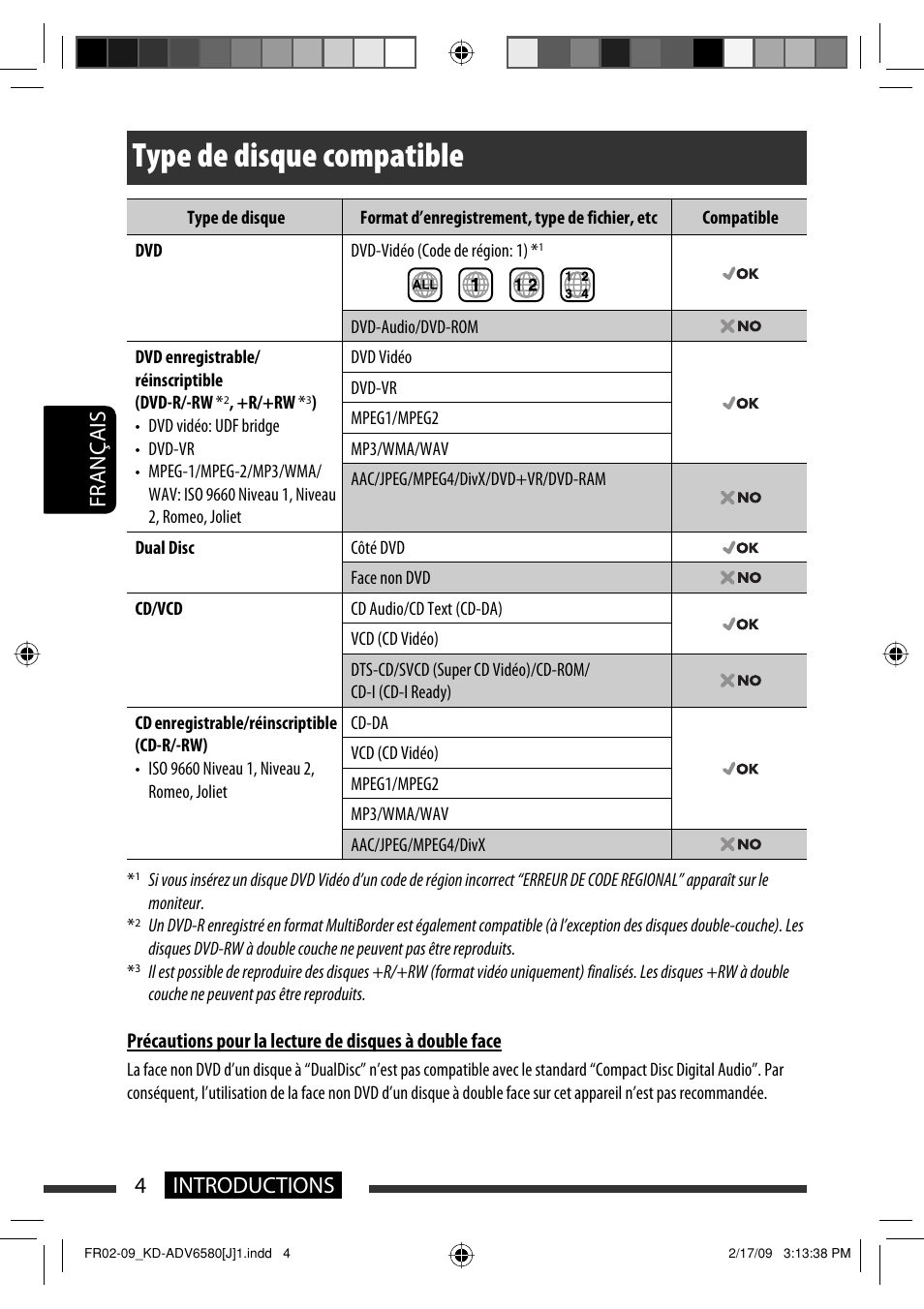 Type de disque compatible, 4introductions français | JVC KD-ADV6580 User Manual | Page 124 / 181