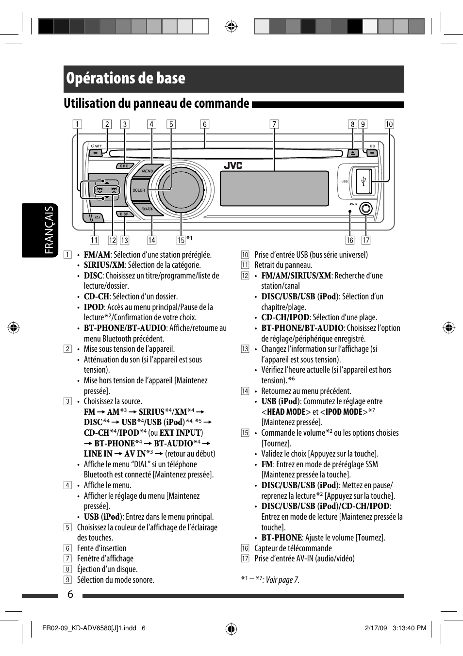 Opérations de base, Utilisation du panneau de commande, 6français | JVC KD-ADV6580 User Manual | Page 126 / 181