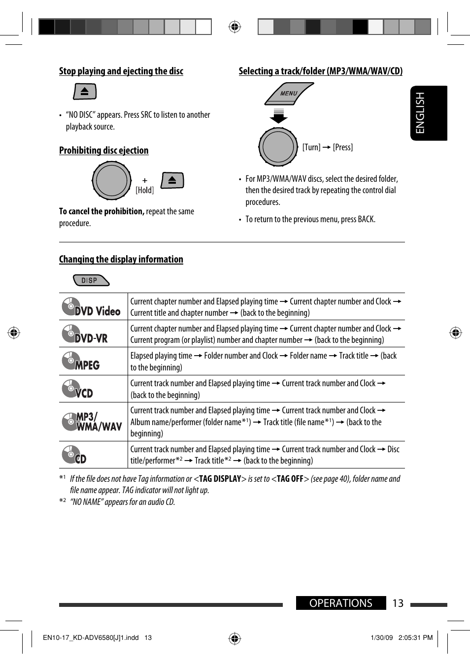 13 operations english | JVC KD-ADV6580 User Manual | Page 13 / 181