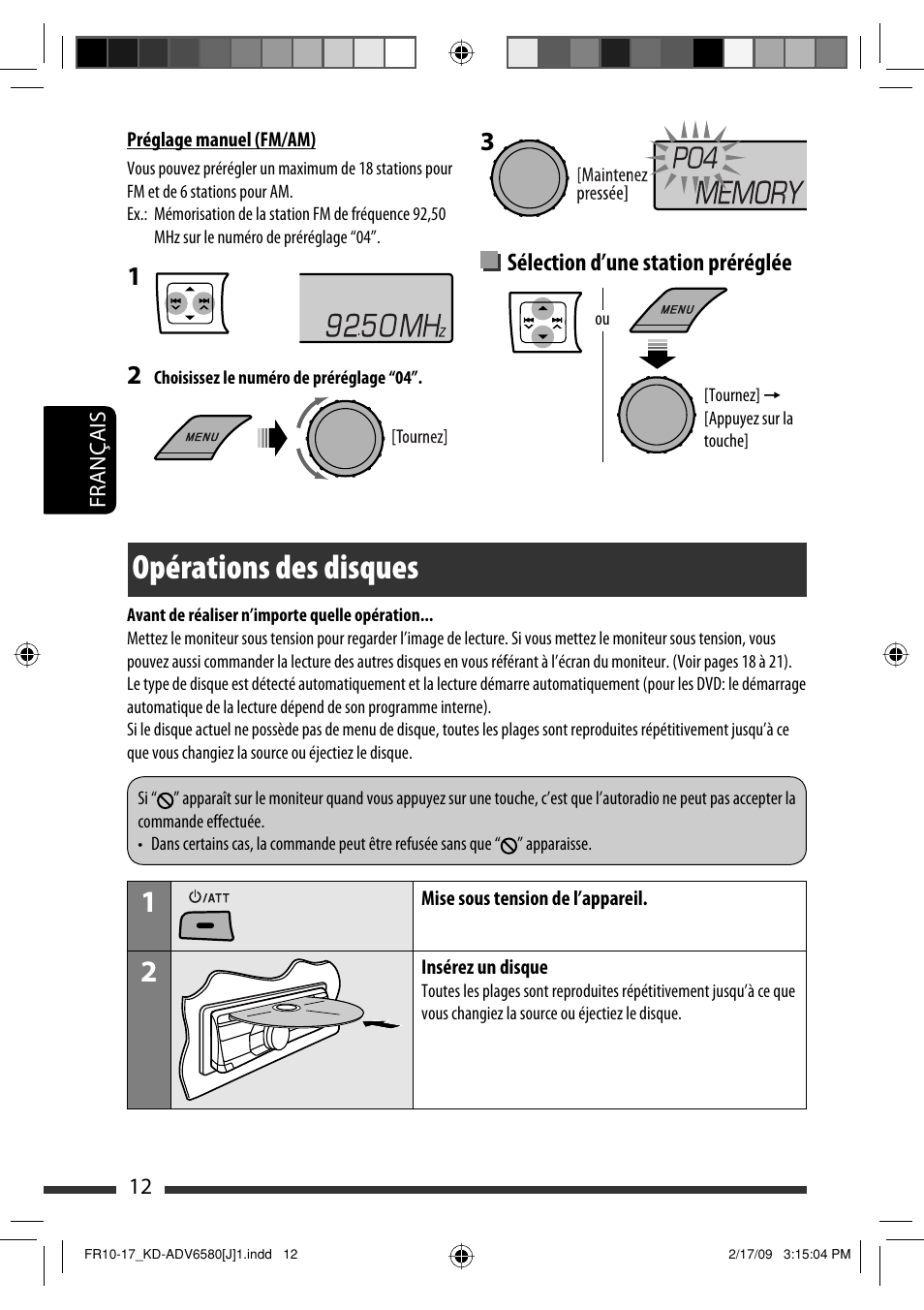 Opérations des disques, Sélection d’une station préréglée | JVC KD-ADV6580 User Manual | Page 132 / 181