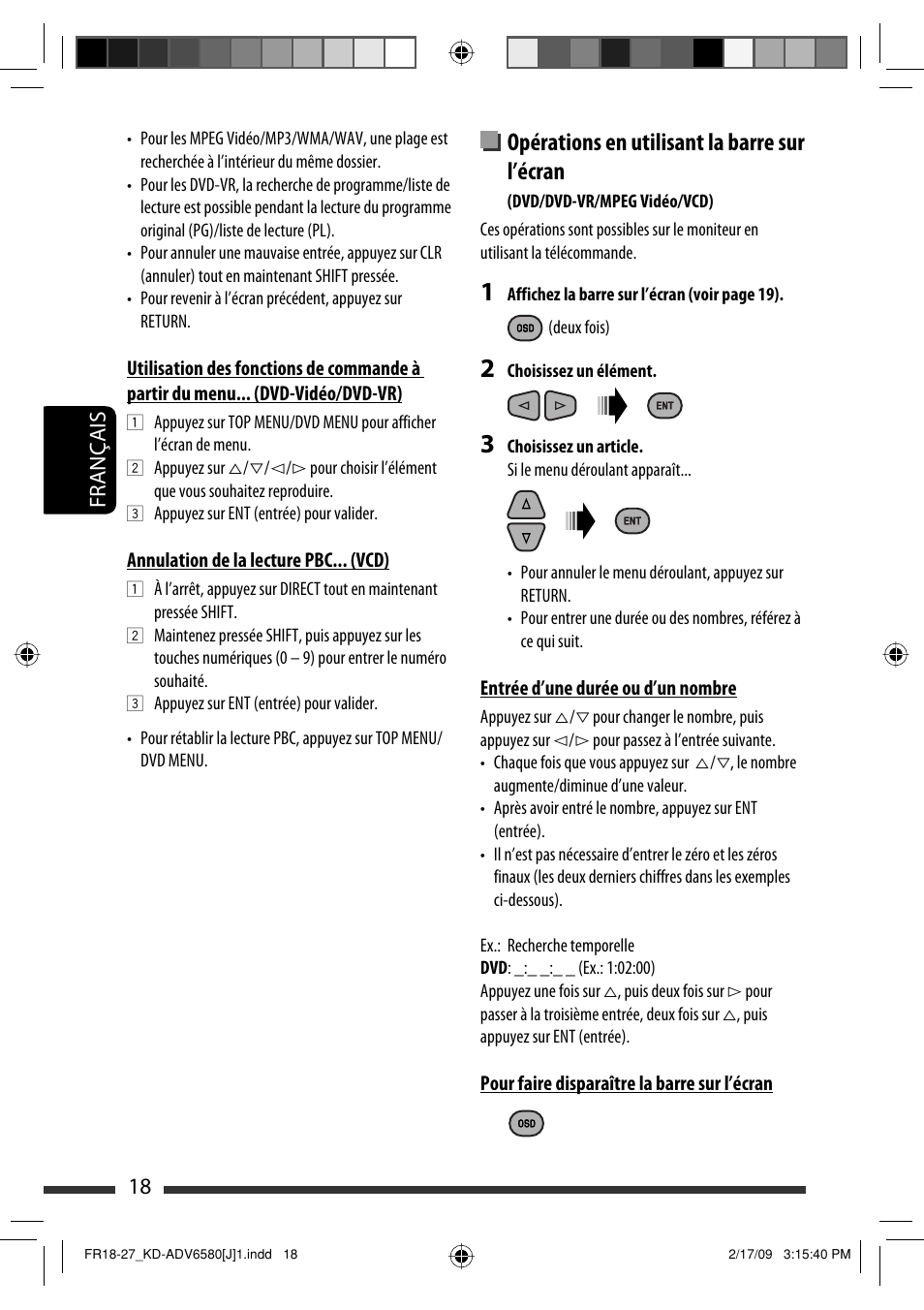 Opérations en utilisant la barre sur l’écran, 18 français | JVC KD-ADV6580 User Manual | Page 138 / 181