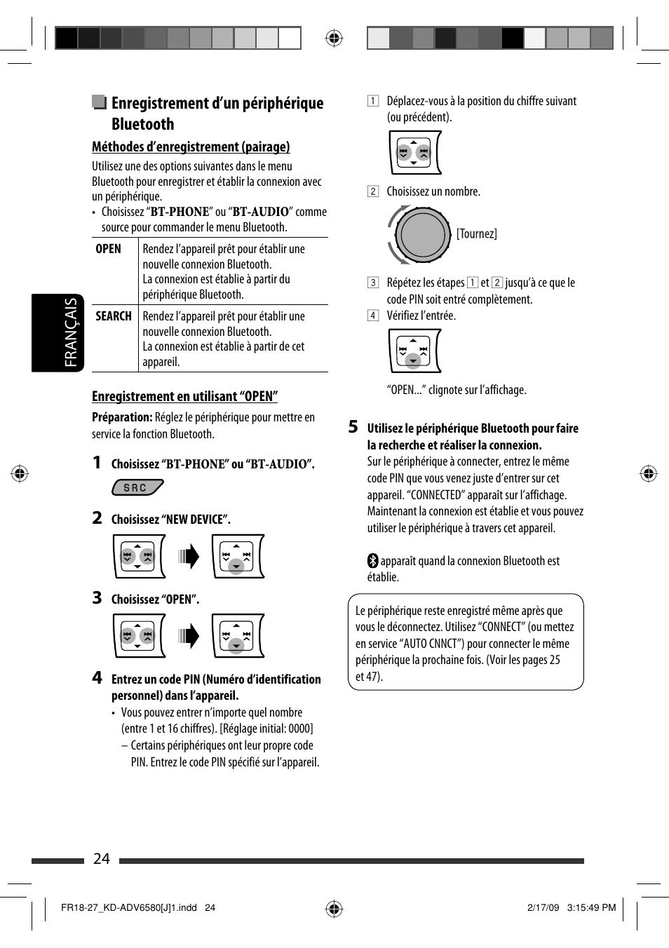 Enregistrement d’un périphérique bluetooth, 24 français | JVC KD-ADV6580 User Manual | Page 144 / 181