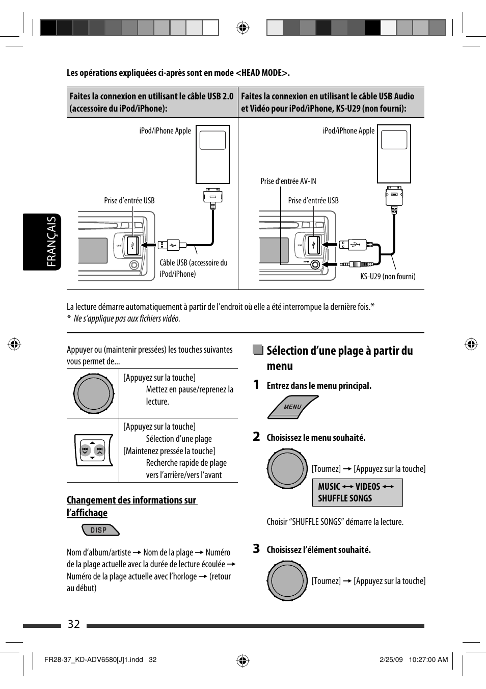 Sélection d’une plage à partir du menu, 32 français | JVC KD-ADV6580 User Manual | Page 152 / 181