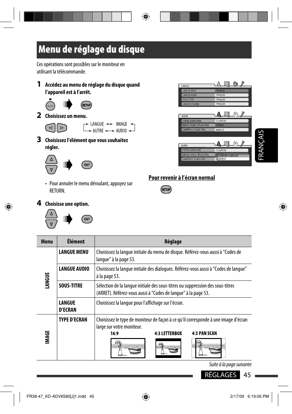 Menu de réglage du disque | JVC KD-ADV6580 User Manual | Page 165 / 181