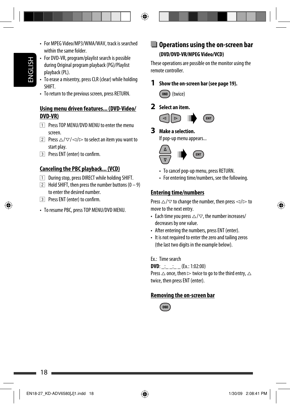 Operations using the on-screen bar, 18 english | JVC KD-ADV6580 User Manual | Page 18 / 181