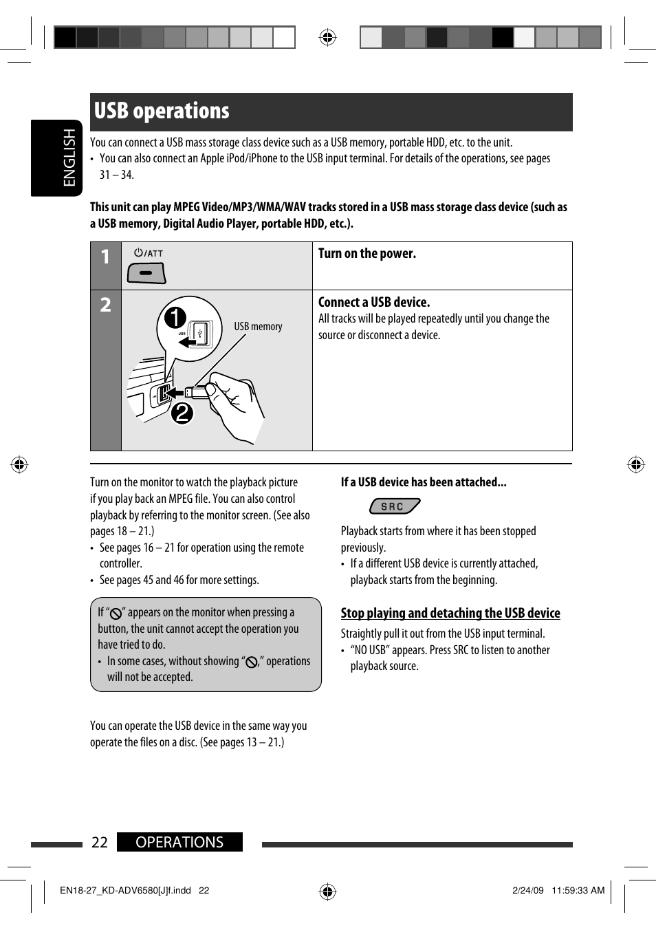 Usb operations | JVC KD-ADV6580 User Manual | Page 22 / 181