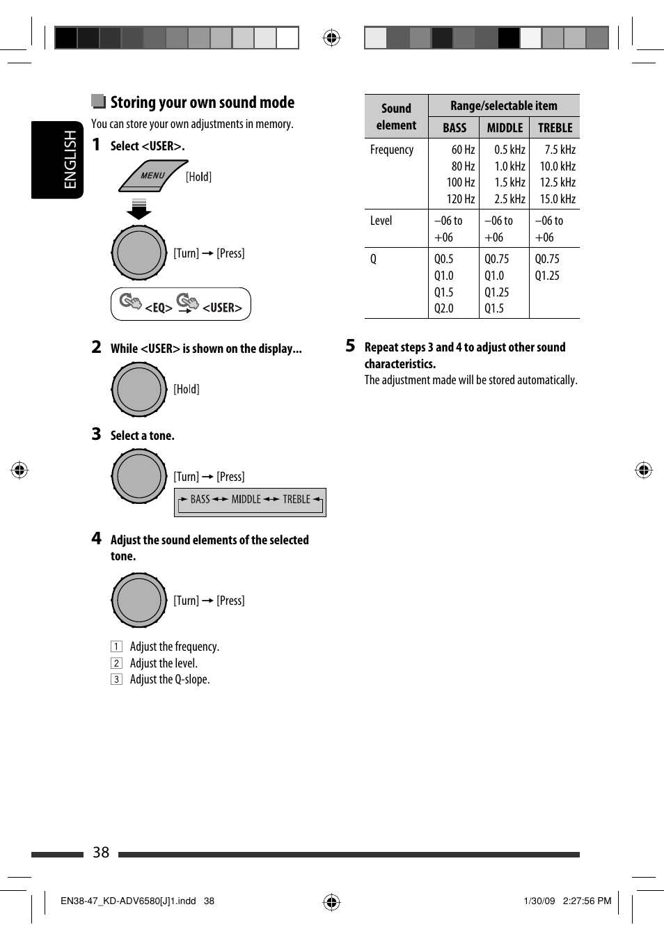 Storing your own sound mode, 38 english | JVC KD-ADV6580 User Manual | Page 38 / 181