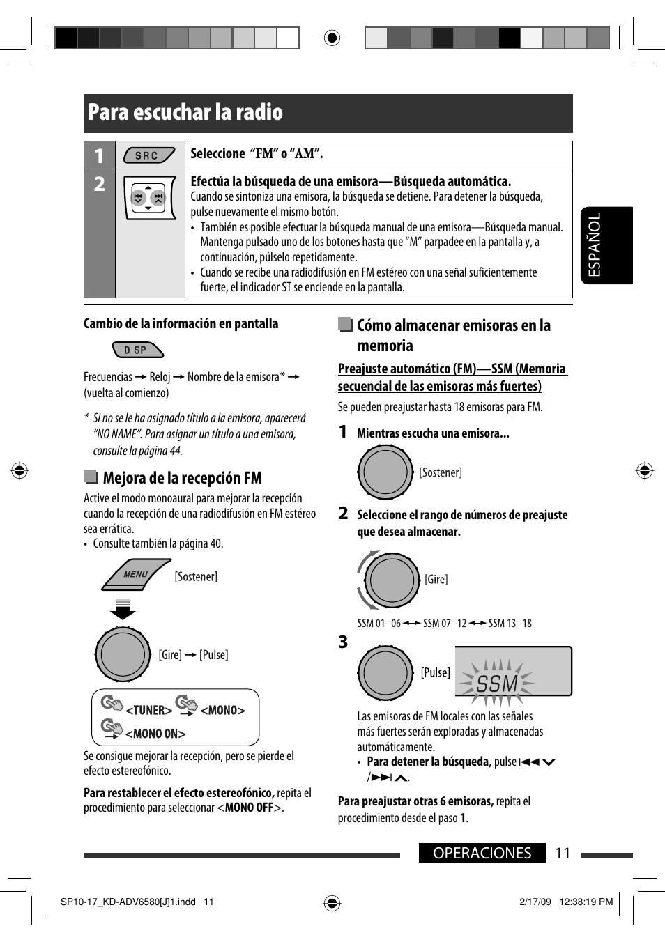 Para escuchar la radio, Mejora de la recepción fm | JVC KD-ADV6580 User Manual | Page 71 / 181