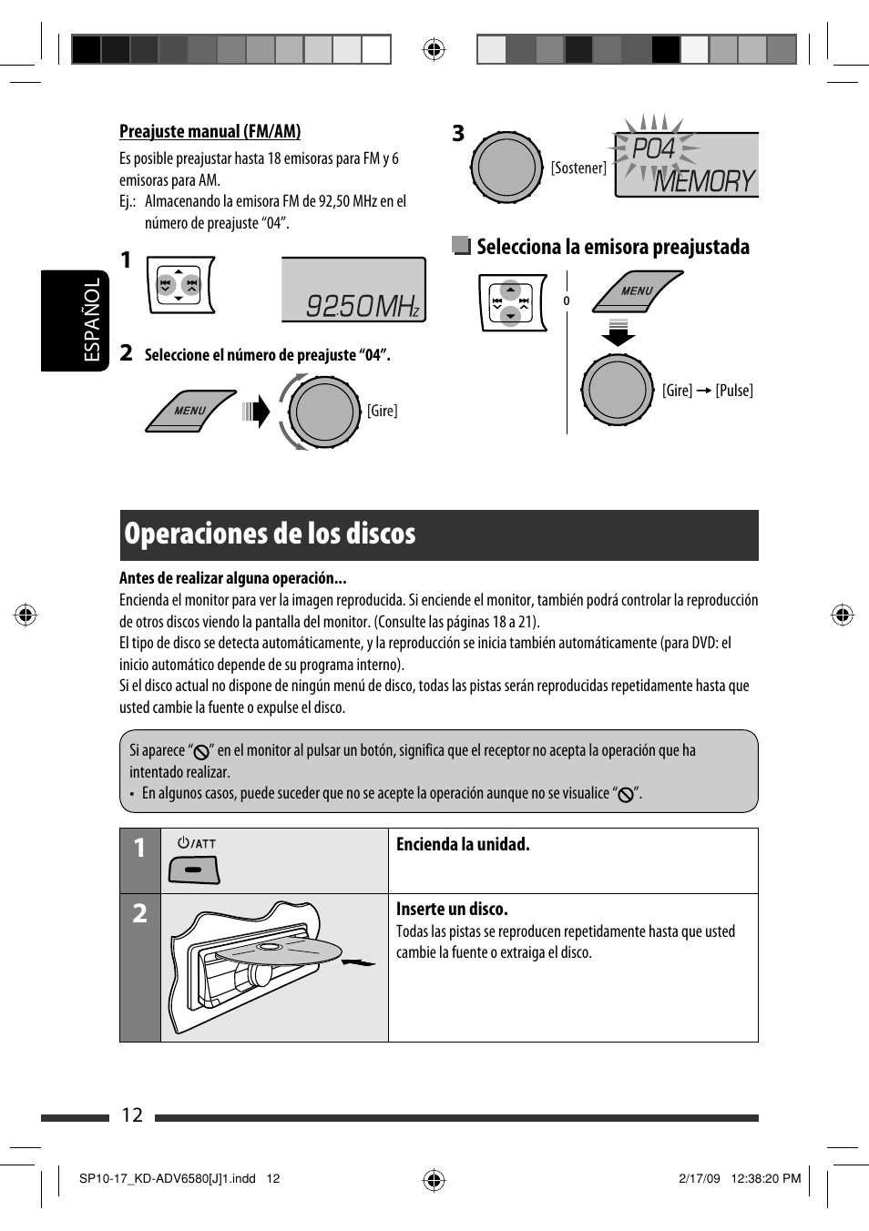 Operaciones de los discos, Selecciona la emisora preajustada | JVC KD-ADV6580 User Manual | Page 72 / 181