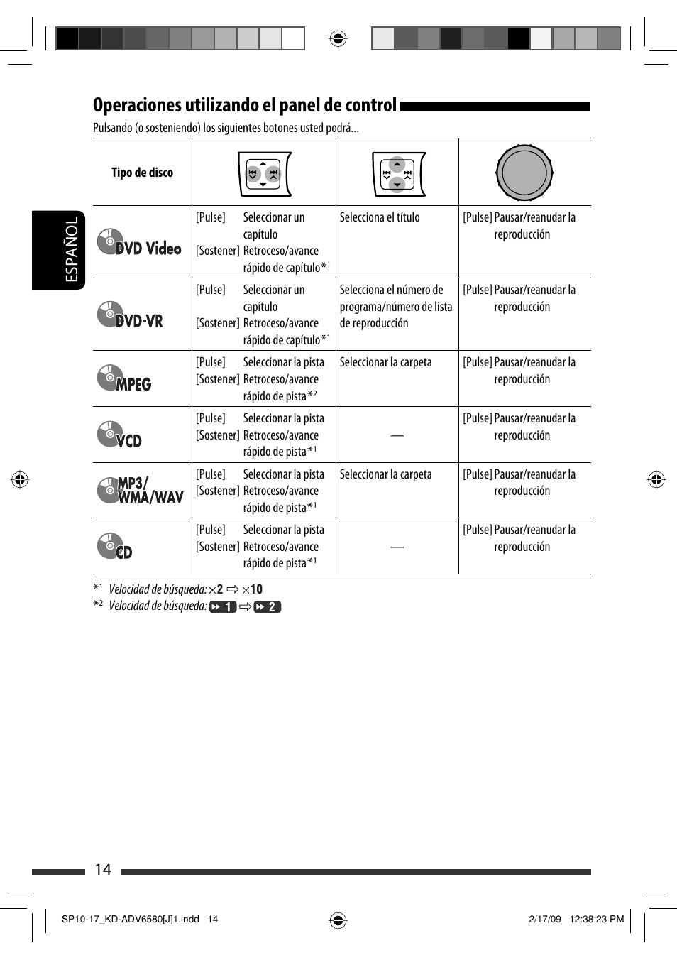 Operaciones utilizando el panel de control, 14 español | JVC KD-ADV6580 User Manual | Page 74 / 181
