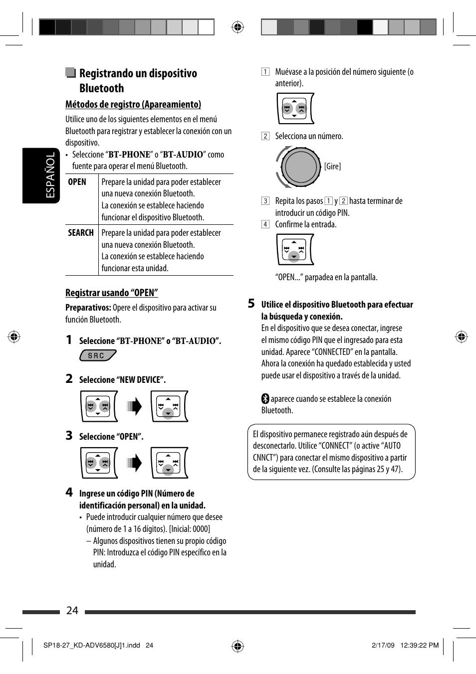 Registrando un dispositivo bluetooth, 24 español | JVC KD-ADV6580 User Manual | Page 84 / 181