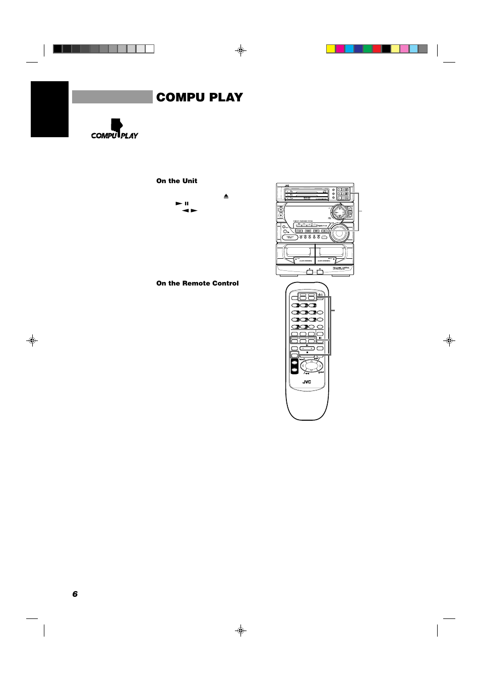 Compu play, 6english, Disc | Disc program /random repeat edit, On the unit, On the remote control, Compu play buttons | JVC CA-D432TR User Manual | Page 10 / 43