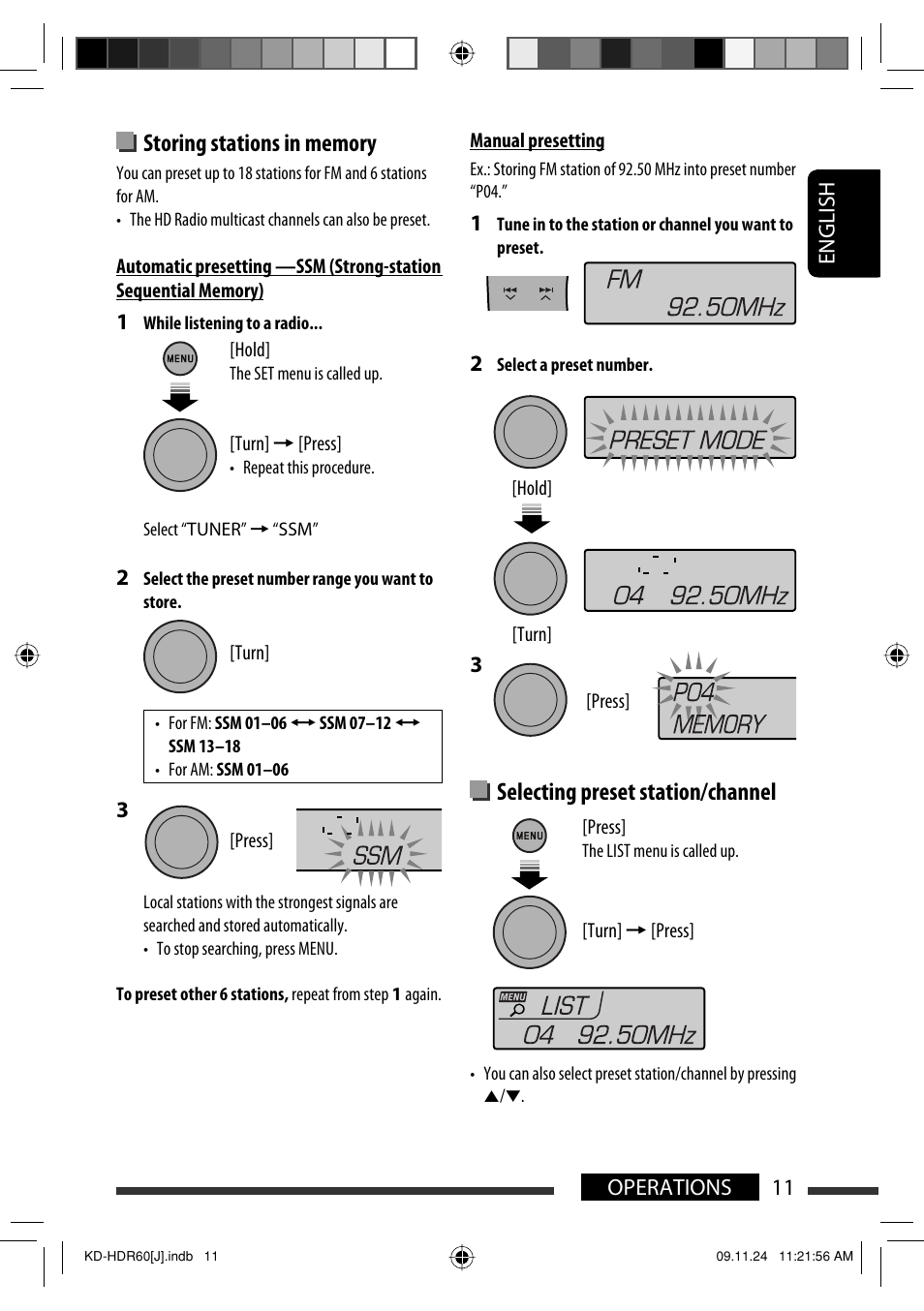 Selecting preset station/channel | JVC LVT2095-001A User Manual | Page 11 / 136