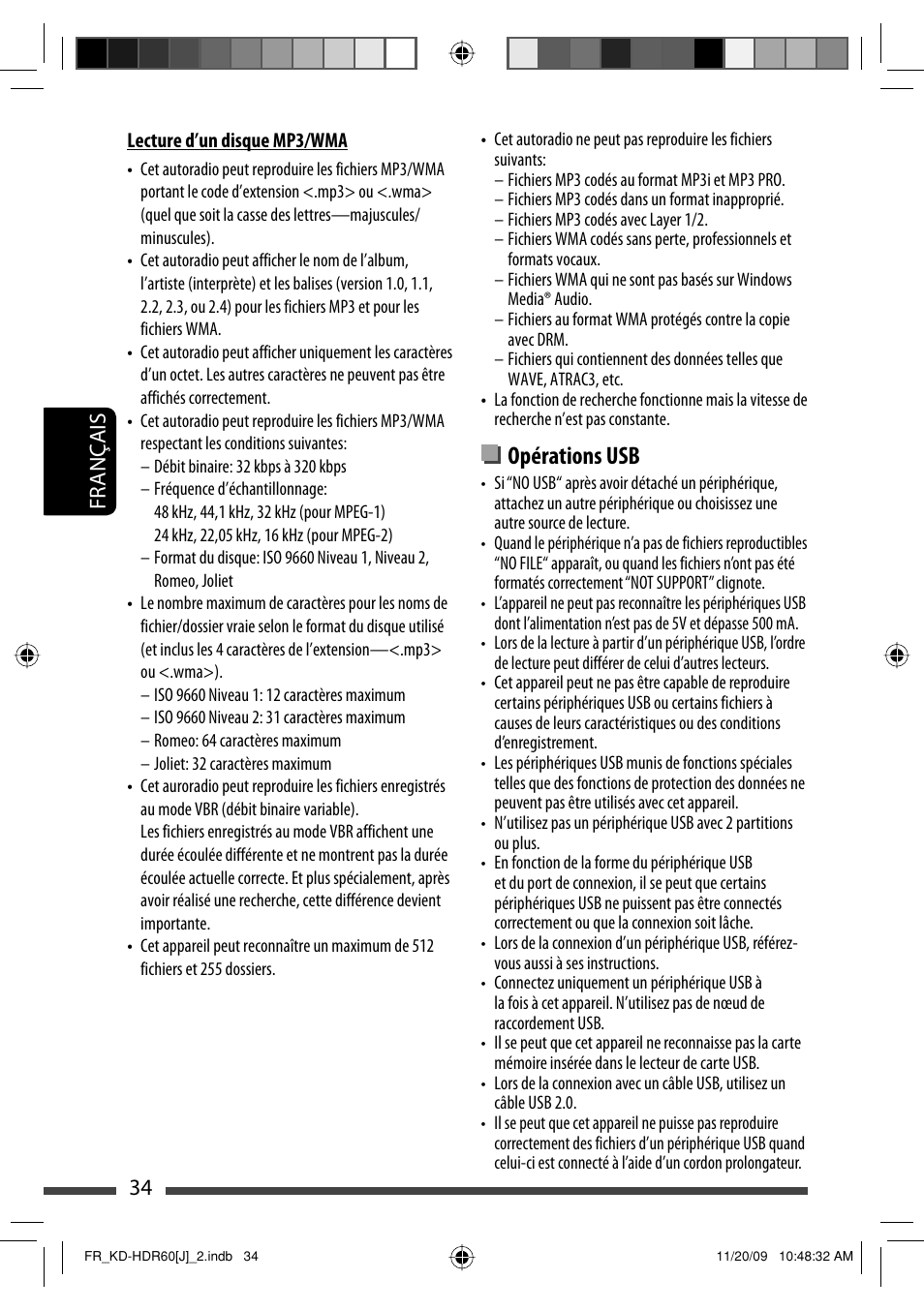 Opérations usb, 34 français | JVC LVT2095-001A User Manual | Page 122 / 136