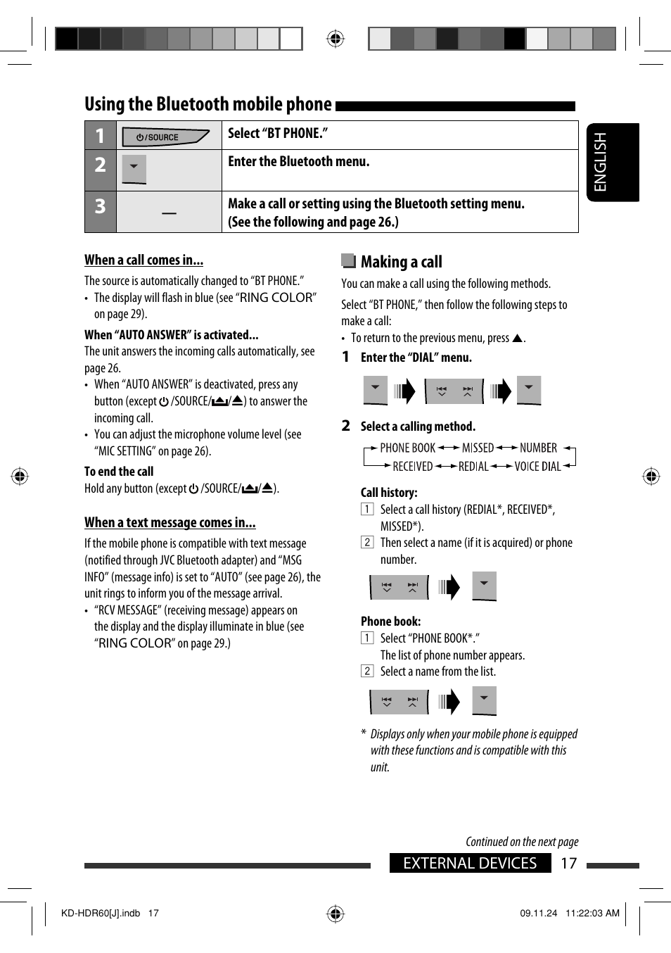 Using the bluetooth mobile phone, Making a call | JVC LVT2095-001A User Manual | Page 17 / 136