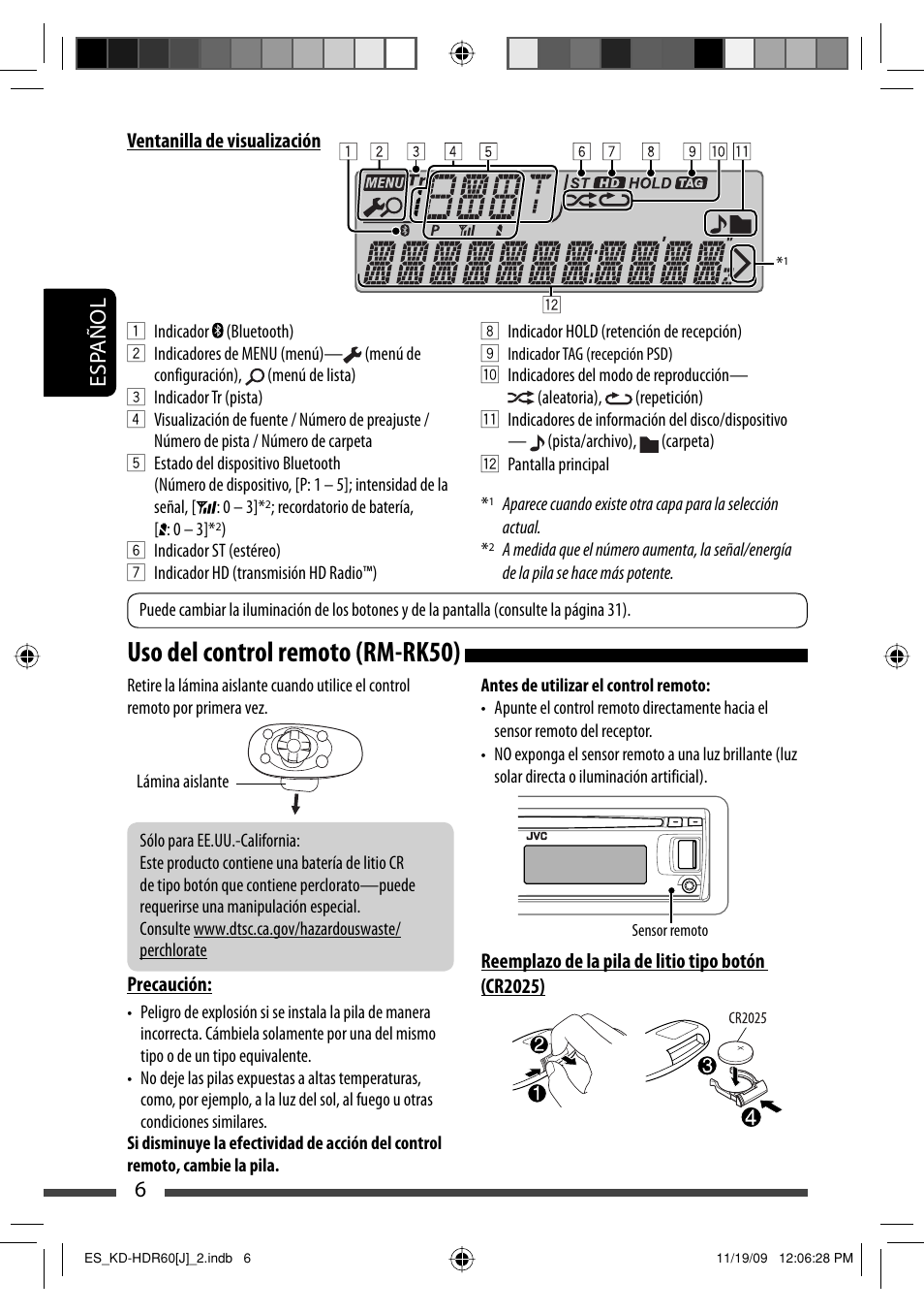 Uso del control remoto (rm-rk50), Esp añol 6 | JVC LVT2095-001A User Manual | Page 50 / 136