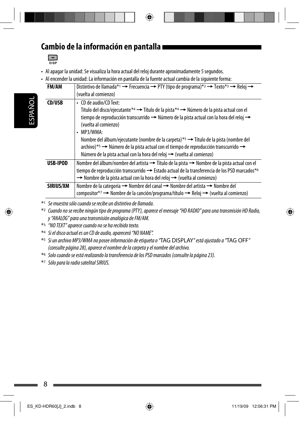 Cambio de la informacion en pantalla, Cambio de la información en pantalla, Esp añol 8 | JVC LVT2095-001A User Manual | Page 52 / 136