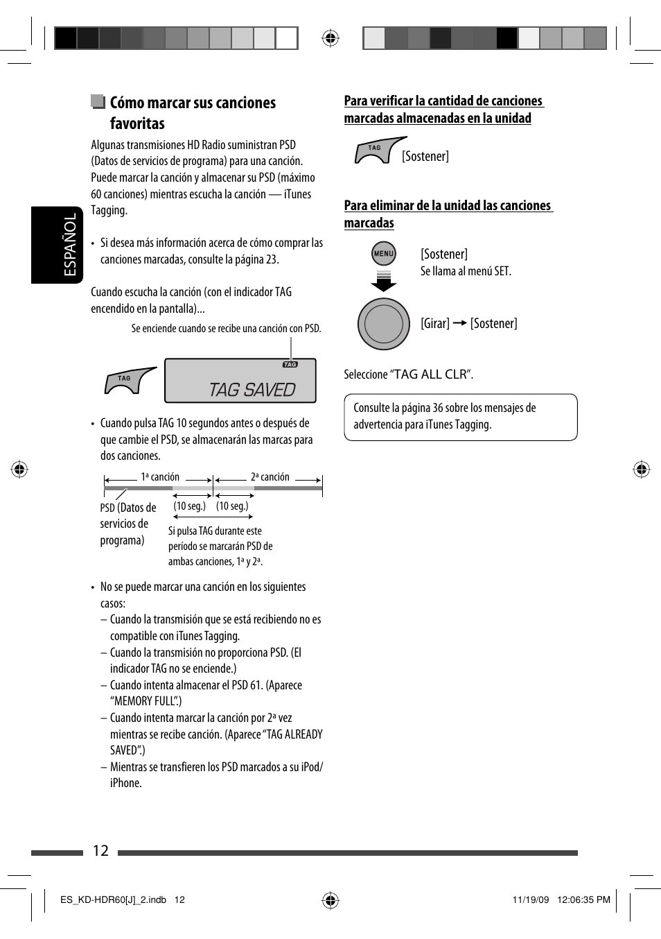 Cómo marcar sus canciones favoritas, Esp añol 12 | JVC LVT2095-001A User Manual | Page 56 / 136