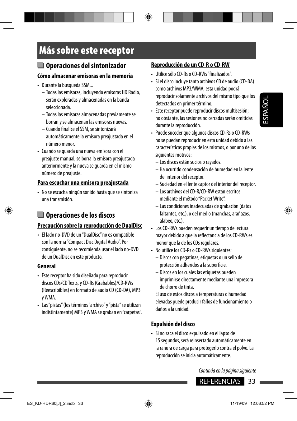 Mas sobre este receptor, Más sobre este receptor, Operaciones del sintonizador | Operaciones de los discos | JVC LVT2095-001A User Manual | Page 77 / 136