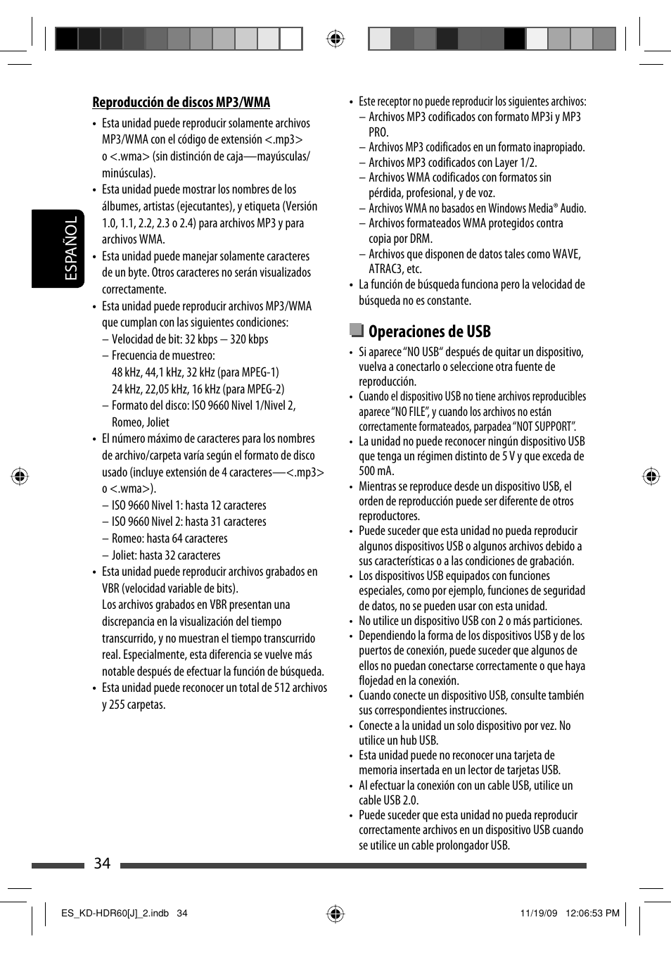 Operaciones de usb, Esp añol 34 | JVC LVT2095-001A User Manual | Page 78 / 136