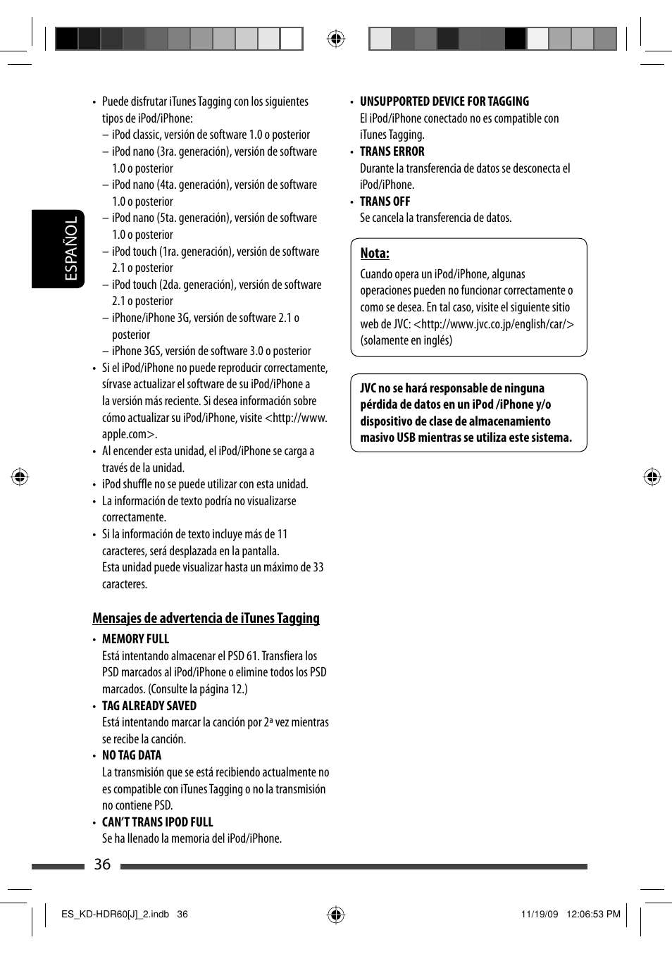 Esp añol 36 | JVC LVT2095-001A User Manual | Page 80 / 136