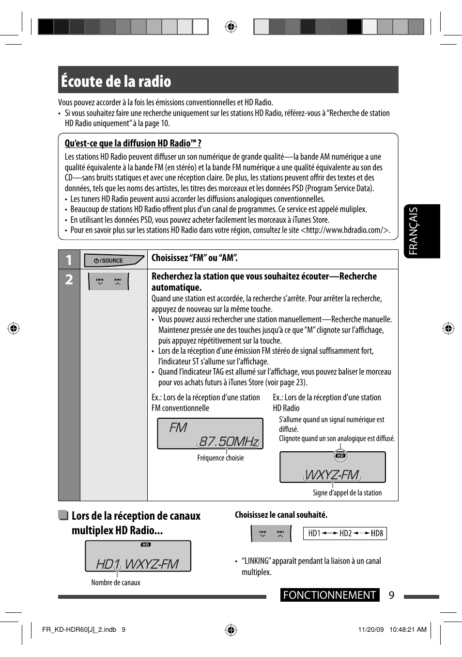 Ecoute de la radio, Écoute de la radio, Lors de la réception de canaux multiplex hd radio | JVC LVT2095-001A User Manual | Page 97 / 136