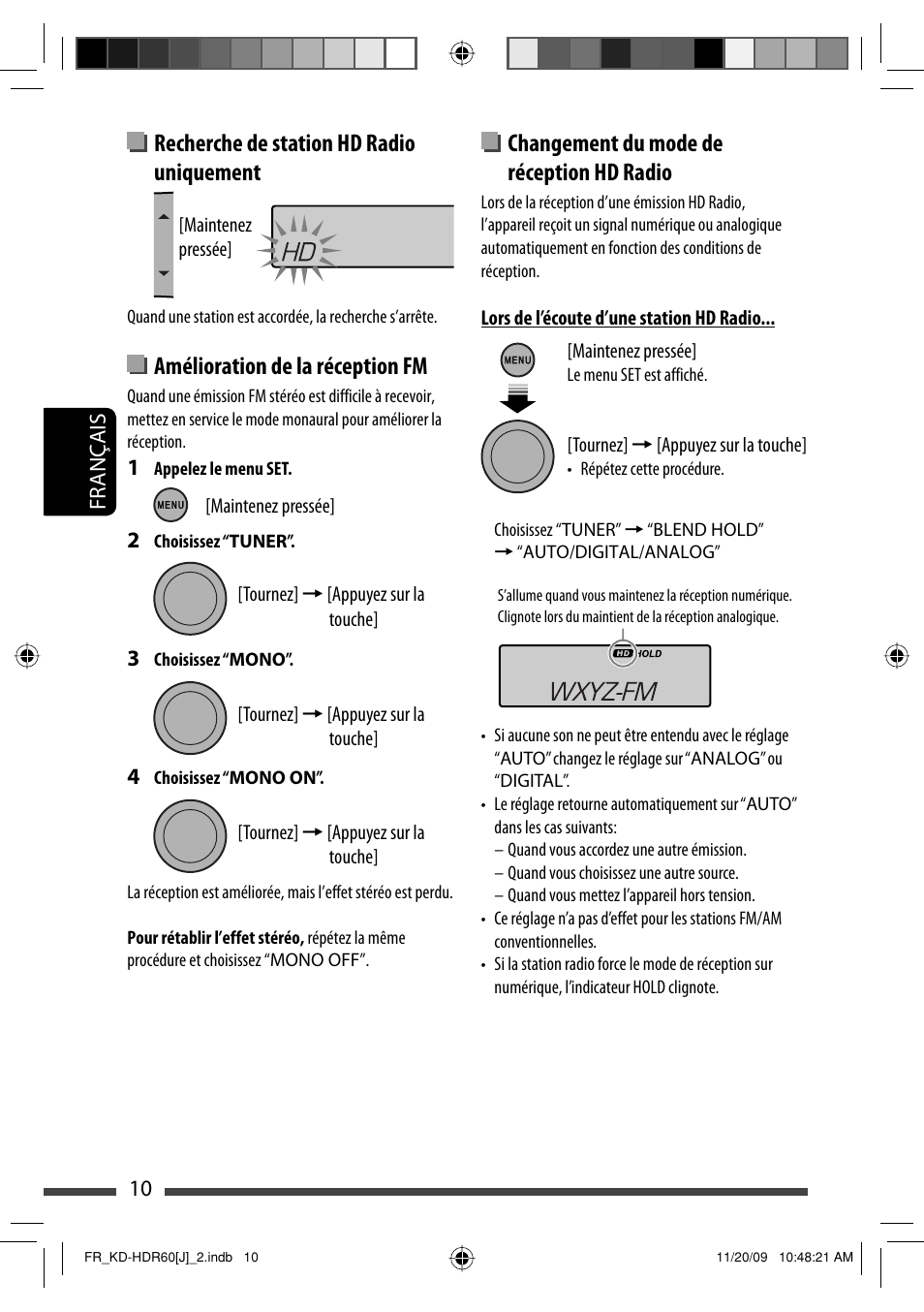 Changement du mode de réception hd radio, Recherche de station hd radio uniquement, Amélioration de la réception fm | JVC LVT2095-001A User Manual | Page 98 / 136